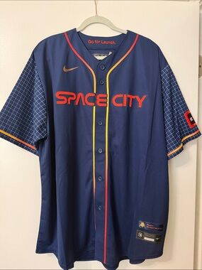 Nike Navy ASTROS 'Space City' Jersey with Orange and Yellow Trim, XXL, NWT